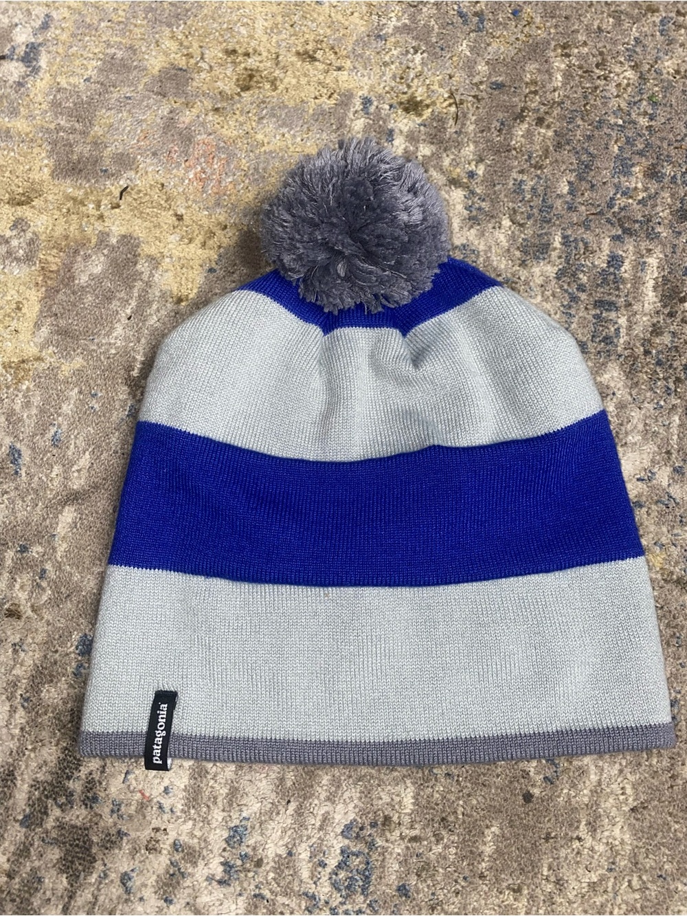 Patagonia Men’s Gray and Blue Pom-Striped Beanie